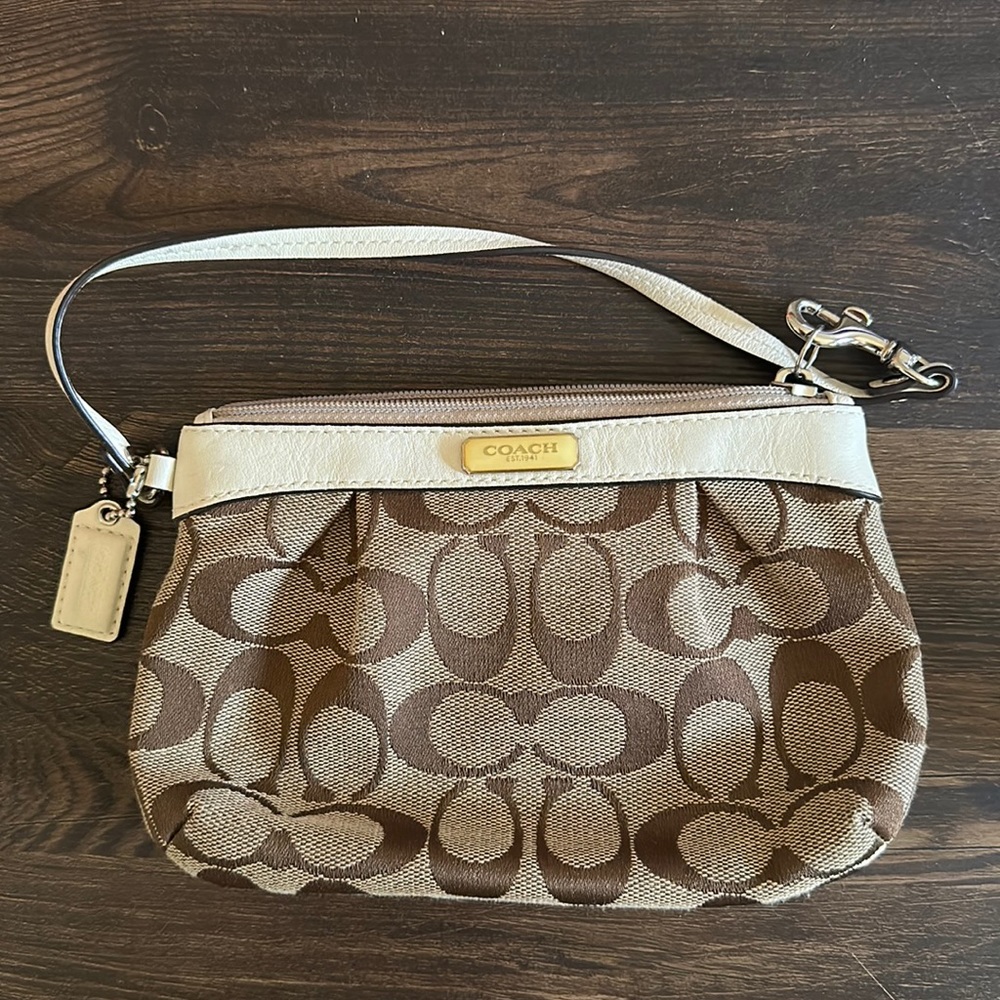 Coach white and tan wristlet